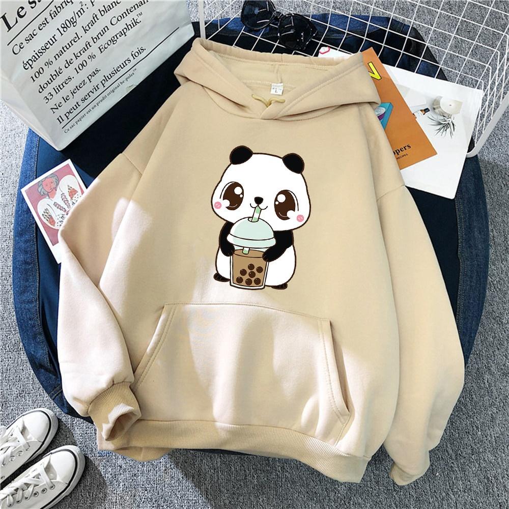 Áo Hoodie Hoody Bé Gấu Trúc Uống Trà Sữa In Hình Áo Dạo Phố Dễ Thương