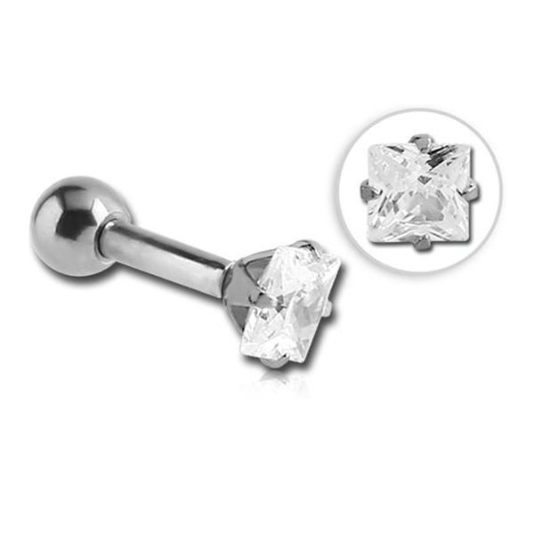 Punk 16G Steel Stud Ear Piercing Tragus Heilx Barbell Bar Lip Square Zircon