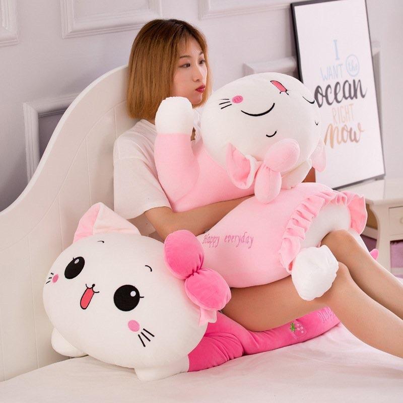 Gấu Bông Mèo Kitty Nơ Dâu - Gối Ôm Gấu Bông Mina