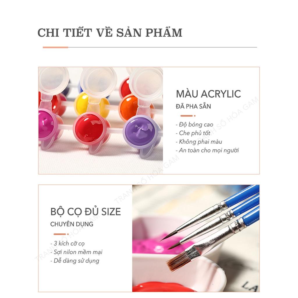 Tranh tô màu số hoá Hoa anh đào GAM kèm khung đã căng tự tô màu theo số HL4642 lọ màu 5ml