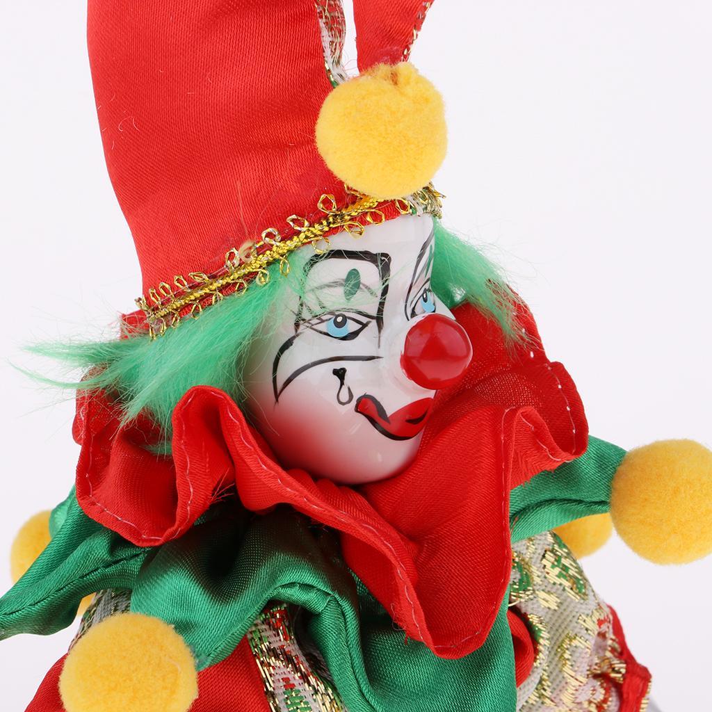 2x 6inch Funny Clown Porcelain Doll in Colorful Costume Handicraft Gift