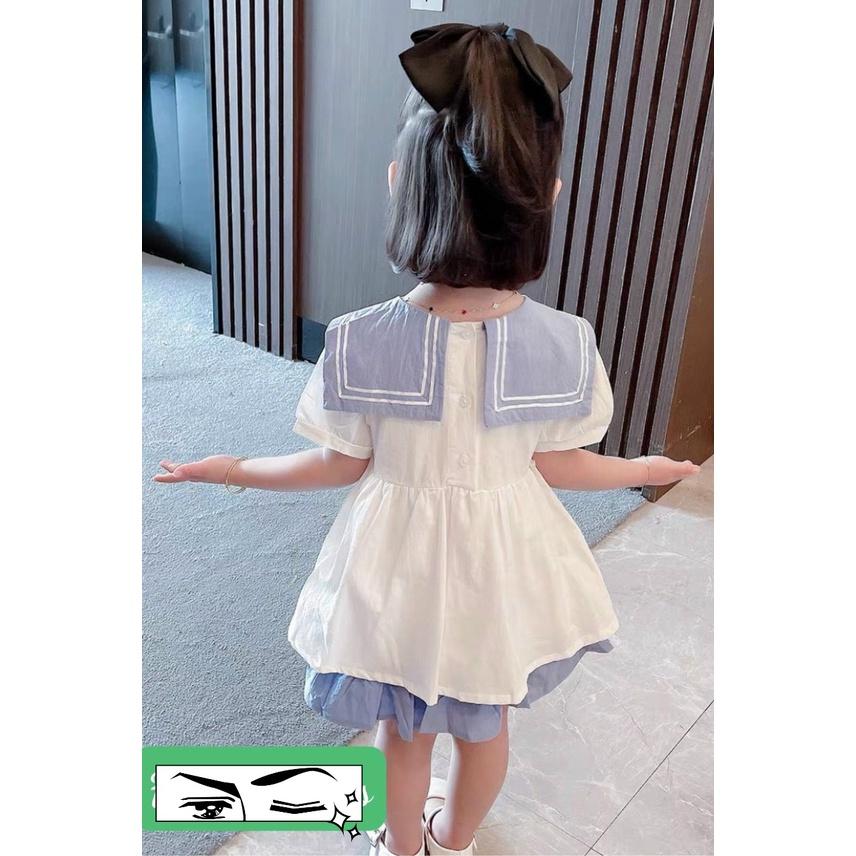 Đầm váy mùa hè cho bé gái cổ thủy thủ phong cách Hàn Quốc diện đi chơi đi học đẹp size 12-40kg chất cotton mềm mát