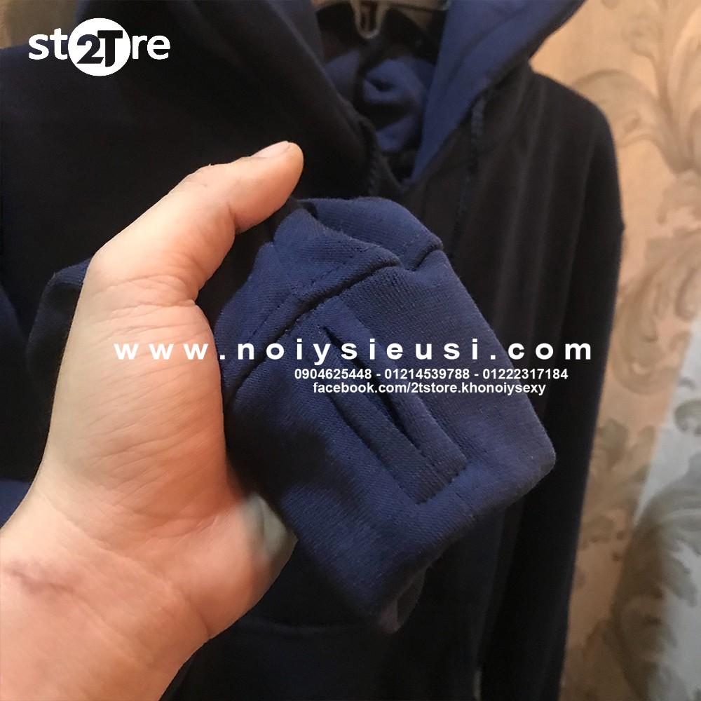 Áo hoodie unisex 2T Store H02 màu xanh dương đen - Áo khoác nỉ bông chui đầu nón 2 lớp dày dặn đẹp chất lượng