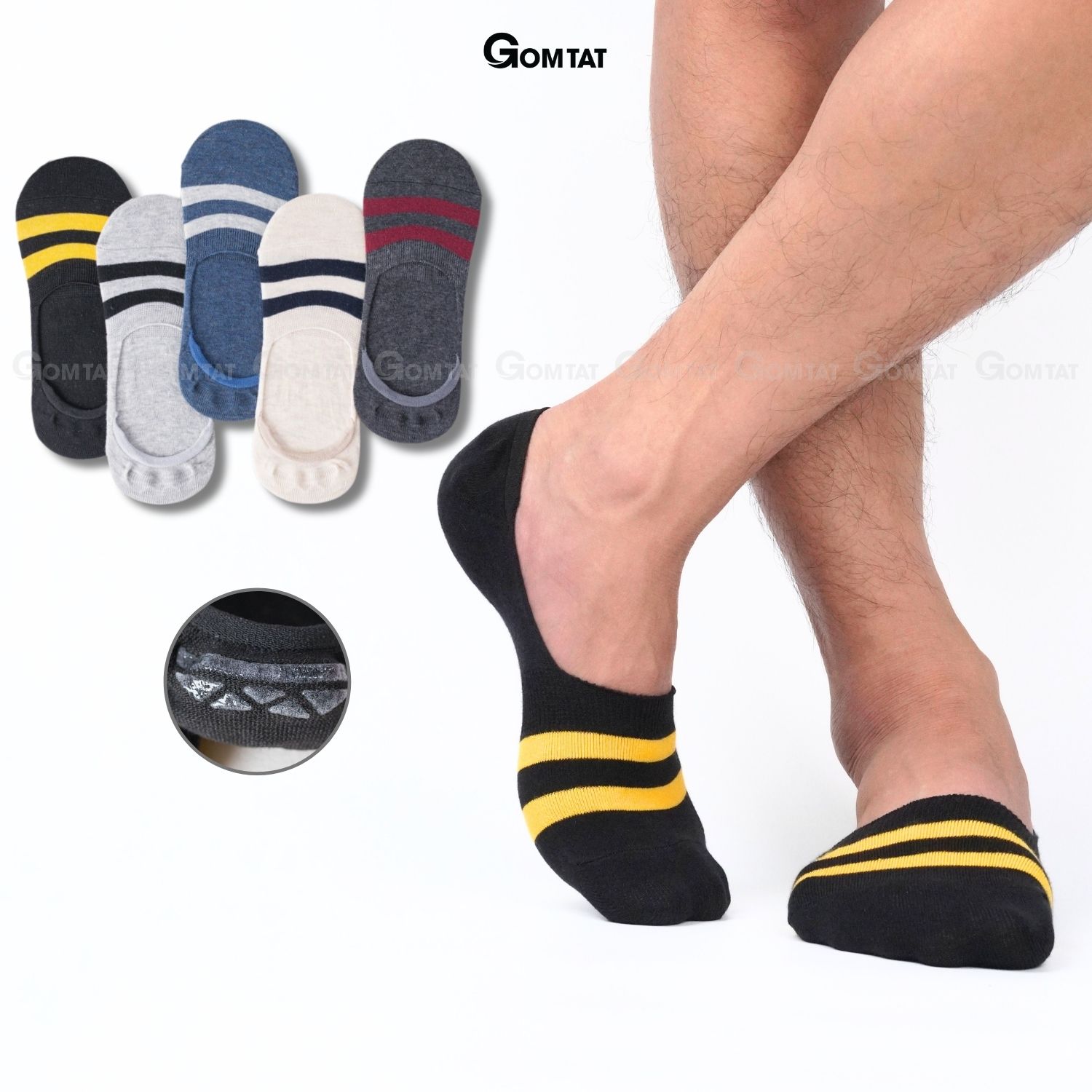 Combo 5 đôi Vớ lười Nam Mẫu Sọc Ngang, Tất Lười Cotton cao cấp, có đệm sao su chống tuột gót