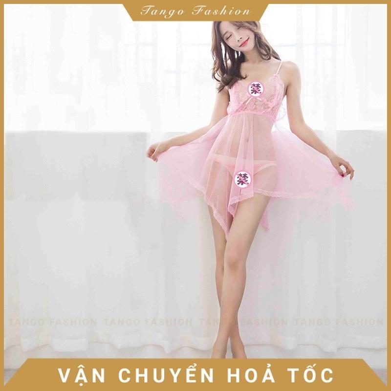 Váy ngủ sexy gợi cảm, Đầm ngủ xuyên thấu 2 dây kèm quần chip