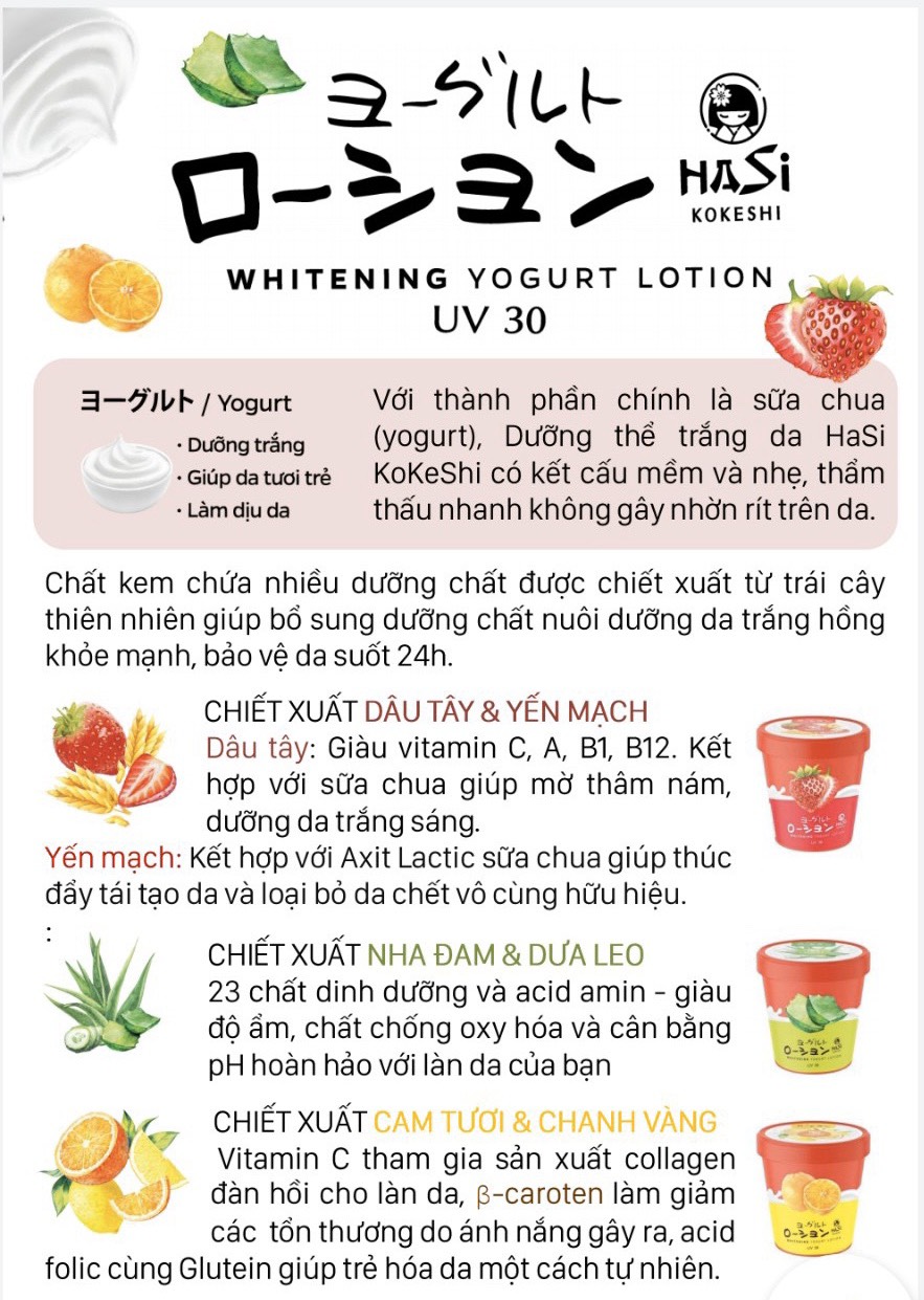Combo 2 hũ Kem Dưỡng Thể Trắng Da Hasi Chiết xuất Sữa Chua &amp; Cam Chanh - Whitening Yogurt Lotion With Lemon &amp; Orange Extract