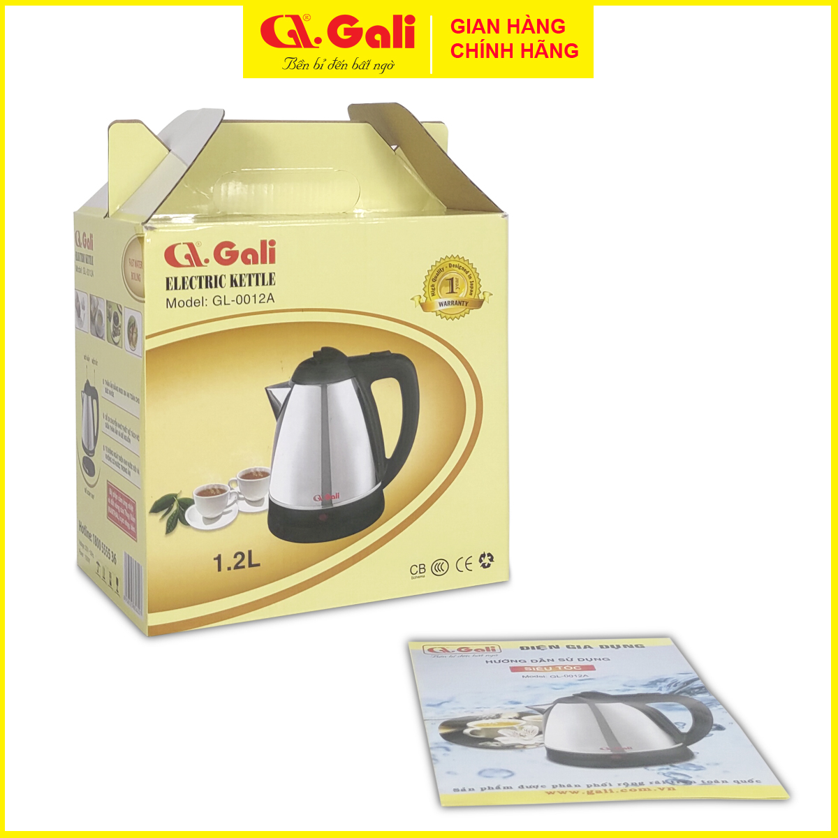 Ấm đun nước siêu tốc Gali dung tích lớn 5 lít, thân bình inox 304, đun sôi tự động ngắt điện, không phôi nhiễm, bảo hành 24 tháng Gali., hàng chính hãng 100%