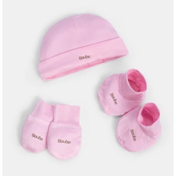 Set phụ kiện mũ + Bao tay + Bao chân màu hồng, trắng ,vàng Boube - Chất liệu Petit mềm mại thoáng mát - Size Newborn