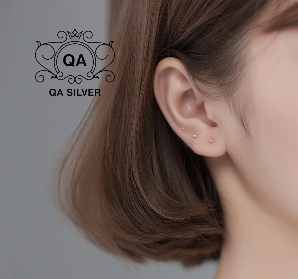 Bông tai bạc 925 giữ lỗ nam nữ hai đầu bi khuyên tròn S925 BASIC Silver Earrings QA SILVER EA190702