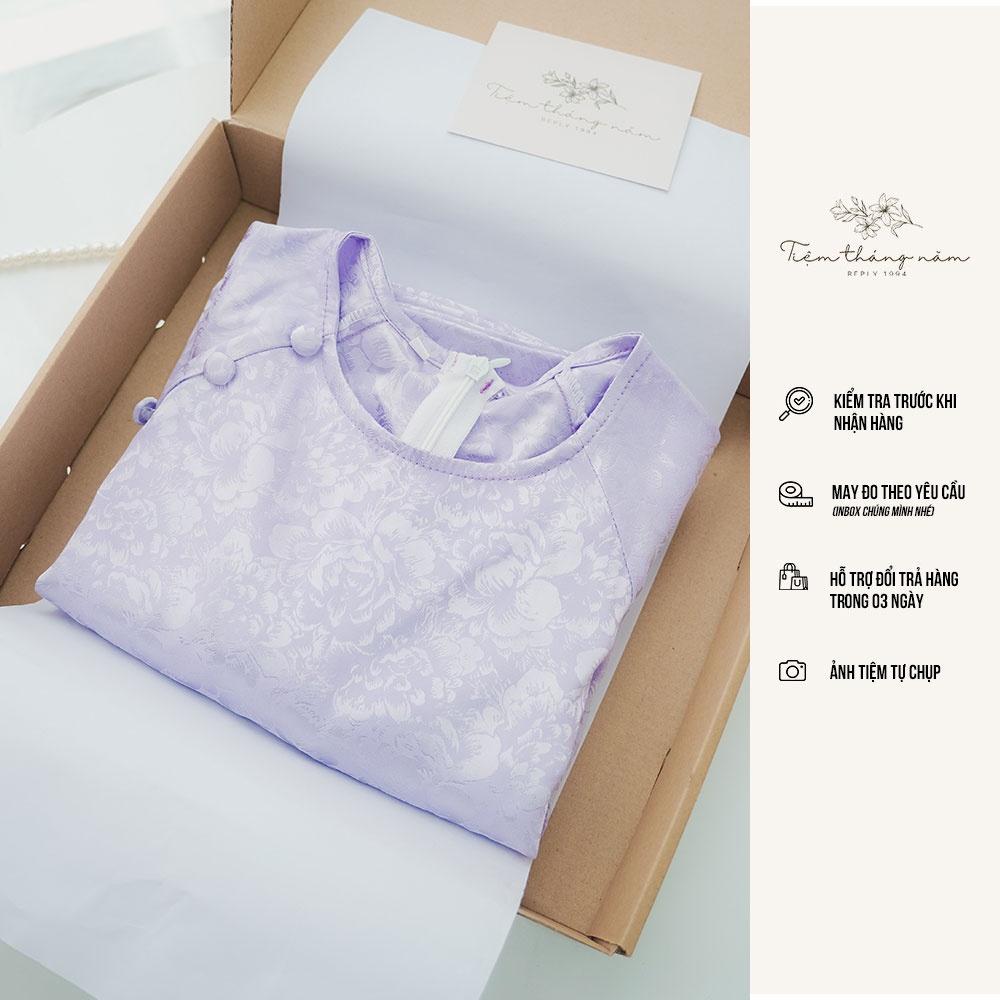 Áo dài Gấm Trà hoa - Màu Tím Pastel