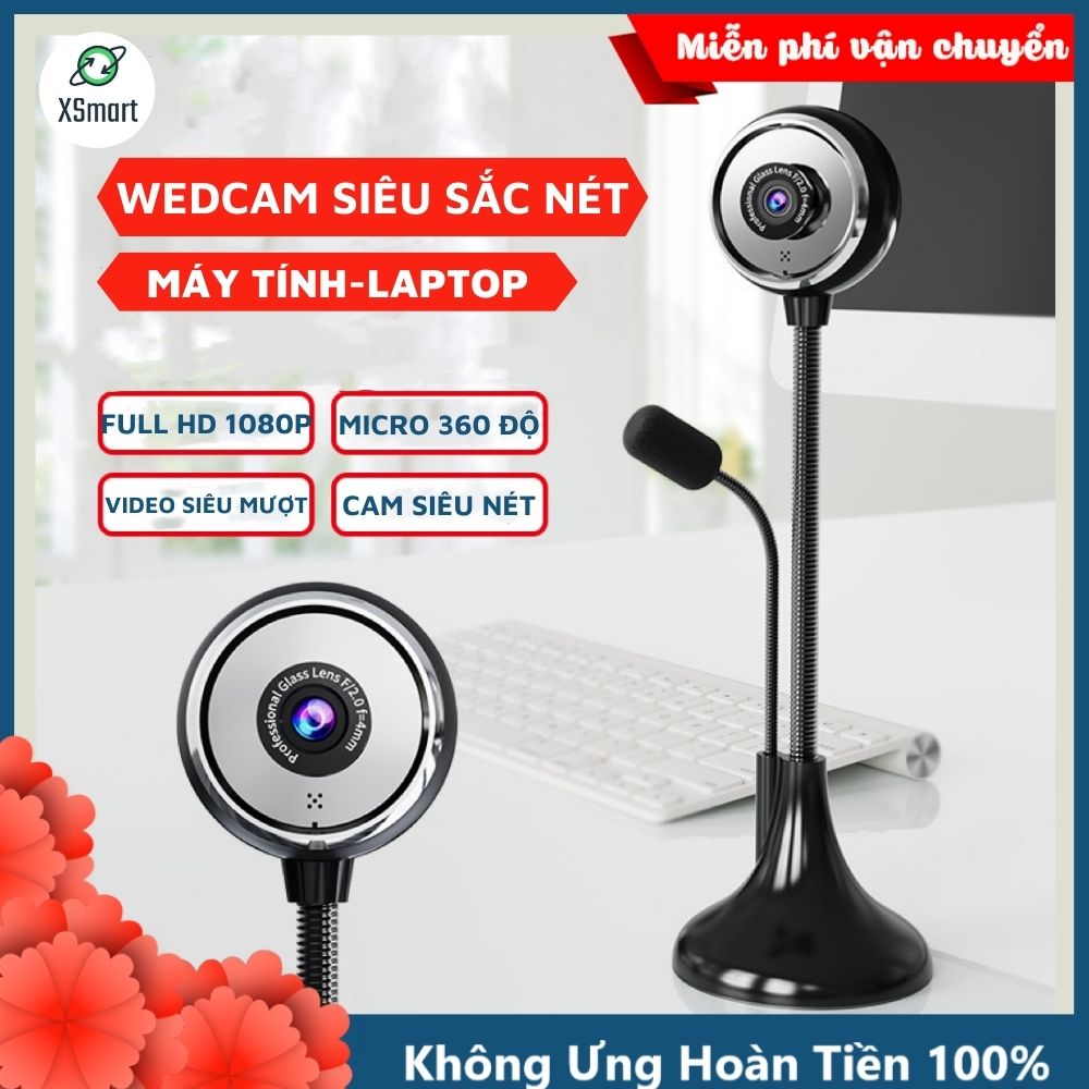 Webcam máy tính có mic xoay 360 A09 FULL HD NEW 2023 cao cấp dùng học tập, live camera trên pc laptop - Hàng Chính Hãng