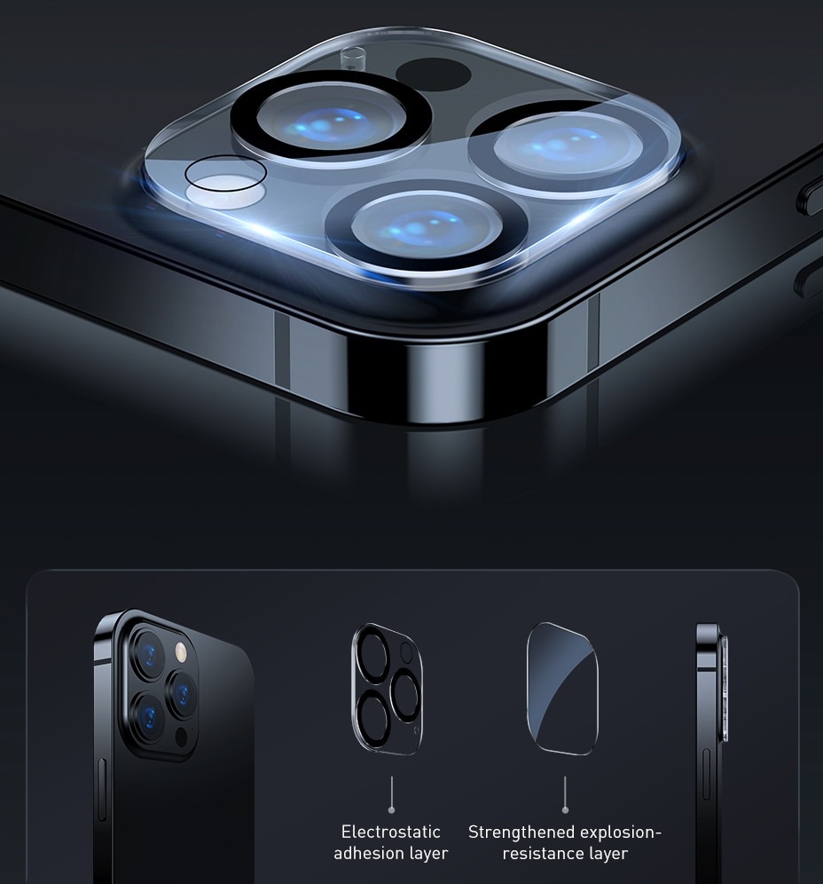 (Mua 1 tặng 1) Miếng dán kính cường lực bảo vệ Camera cho iPhone 13 Pro / 13 Pro Max hiệu Baseus Full-Frame Lens Film mang lại khả năng giữ nguyên chất lượng ảnh chụp (độ cứng 9H, mỏng 0.3mm, tặng kèm khung tự dán tại nhà) - Hàng nhập khẩu