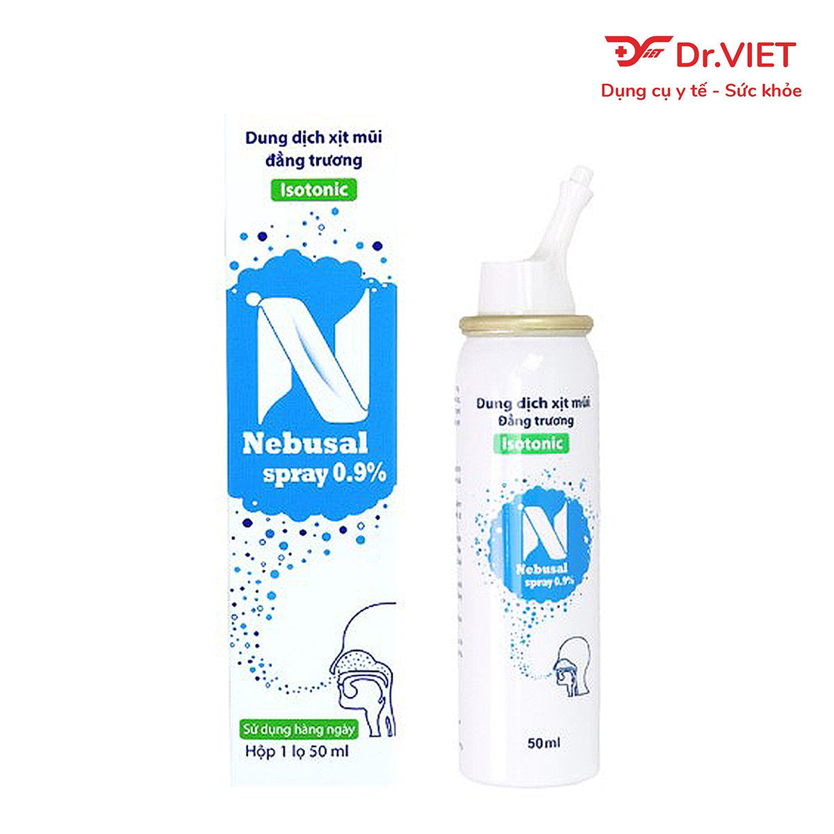 Dung dịch nước biển xịt mũi đẳng trương Nebusal spray 0.9% chai 50ml vệ sinh mũi, ngừa nghẹt mũi, sổ mũi