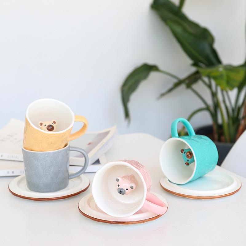 Cốc sứ trắng có tượng chó shiba bên trong , Cốc sứ cute, Quà lưu niệm, 280ml