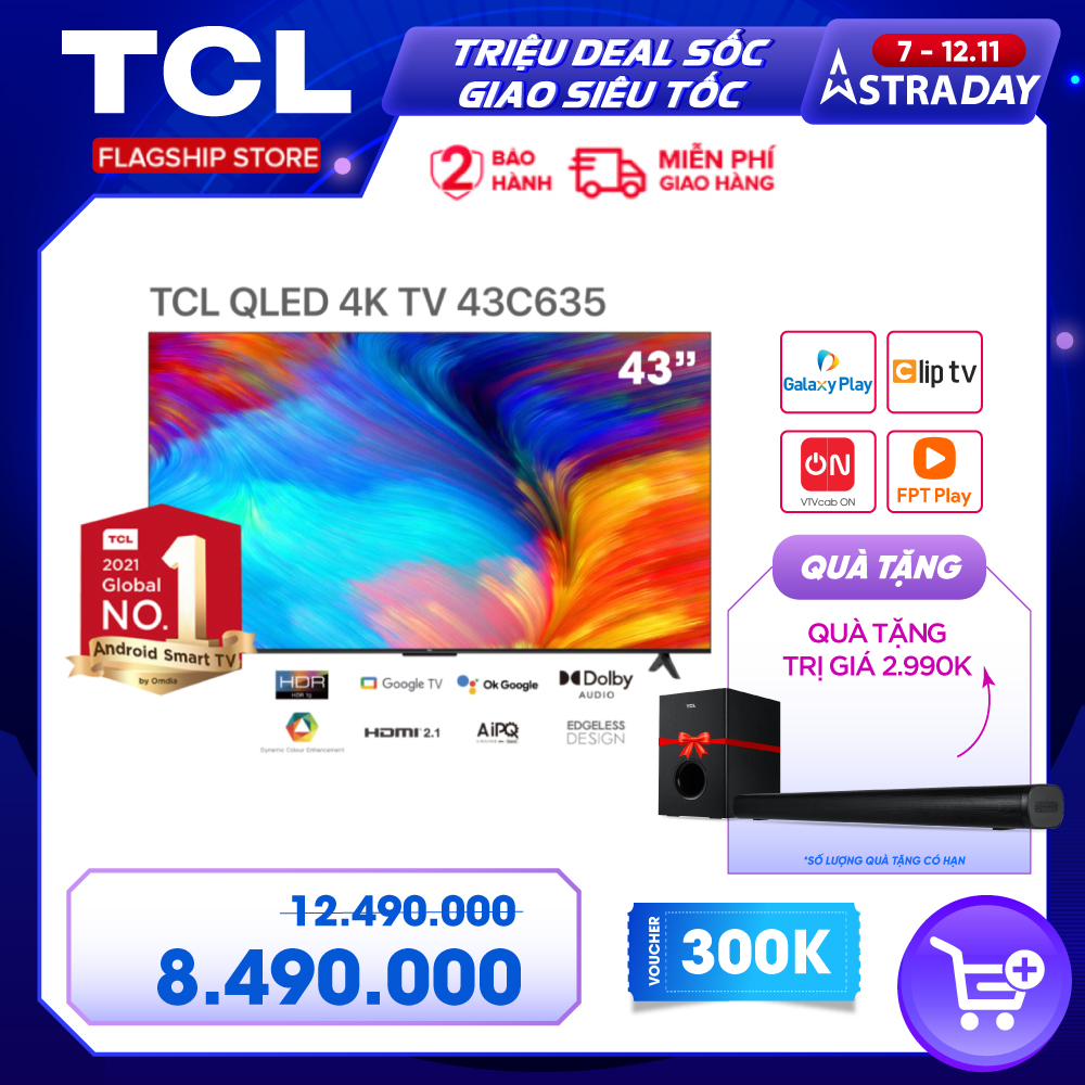 [SẢN PHẨM MỚI] QLED TV 4K UHD - Tivi 43 - TCL 43C635 - Hàng chính hãng