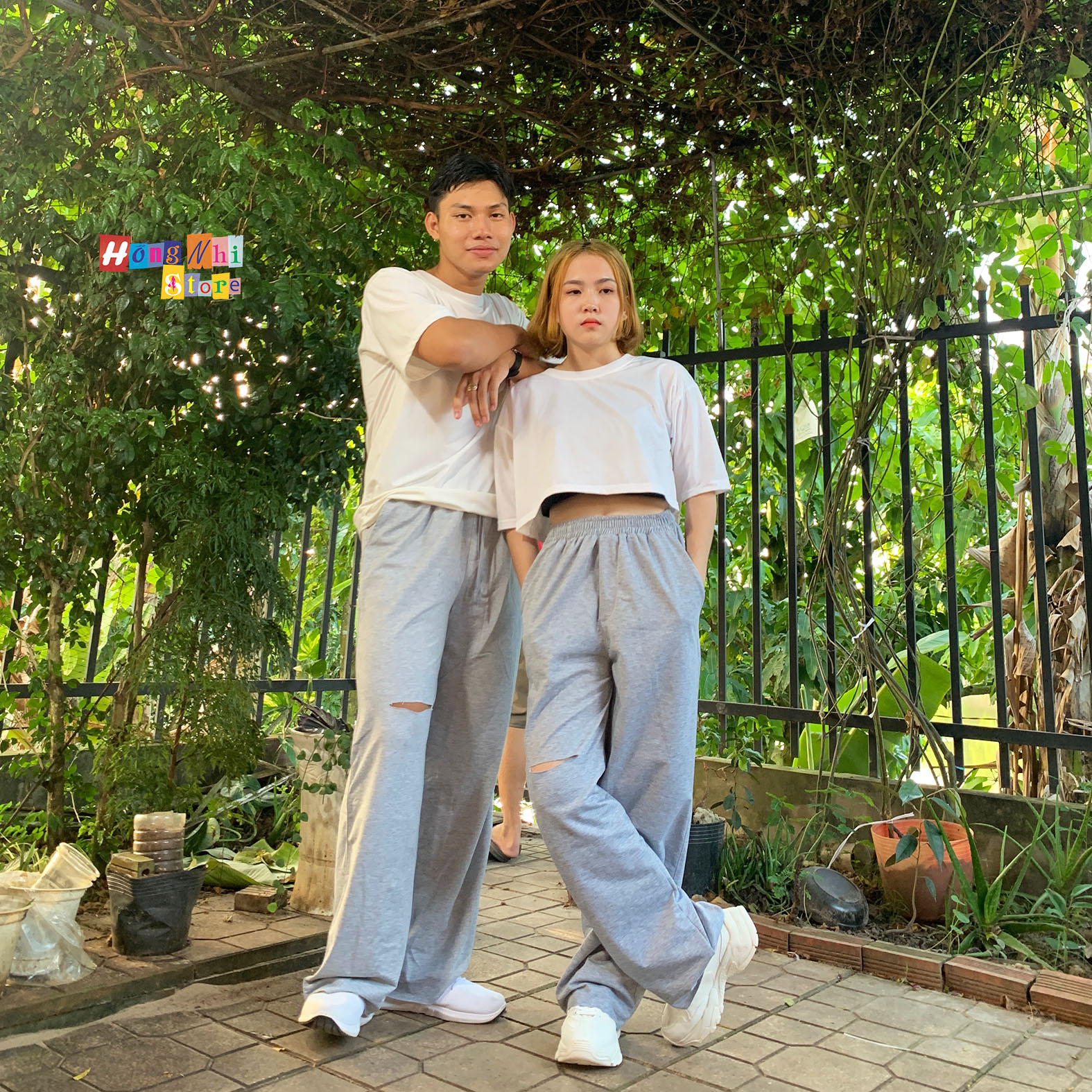 Quần Ống Rộng Rách Gối Màu Xám Lưng Thun Culottes Ulzzang Unisex - MM