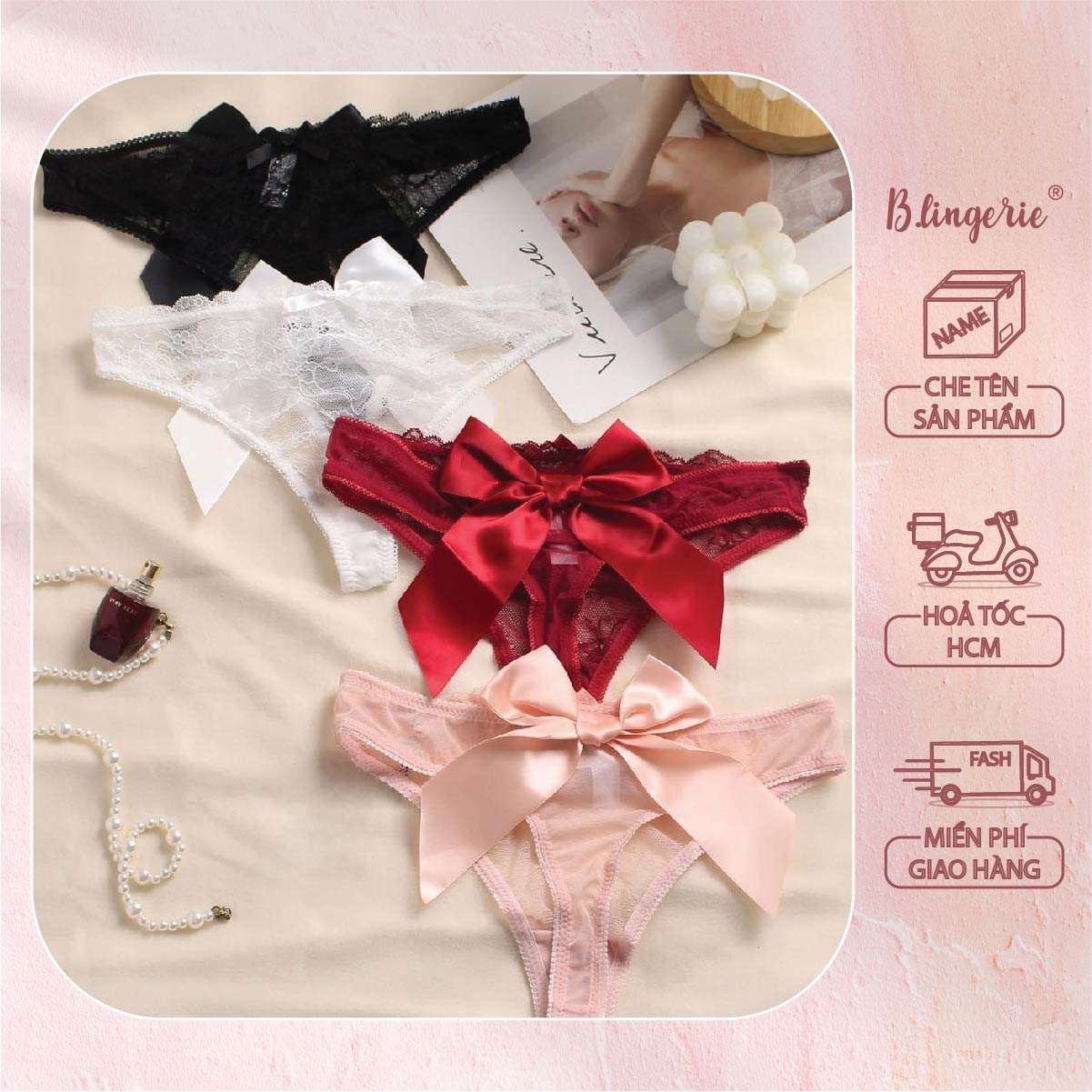Quần Lót Ren Nữ Đính Nơ - B.Lingerie