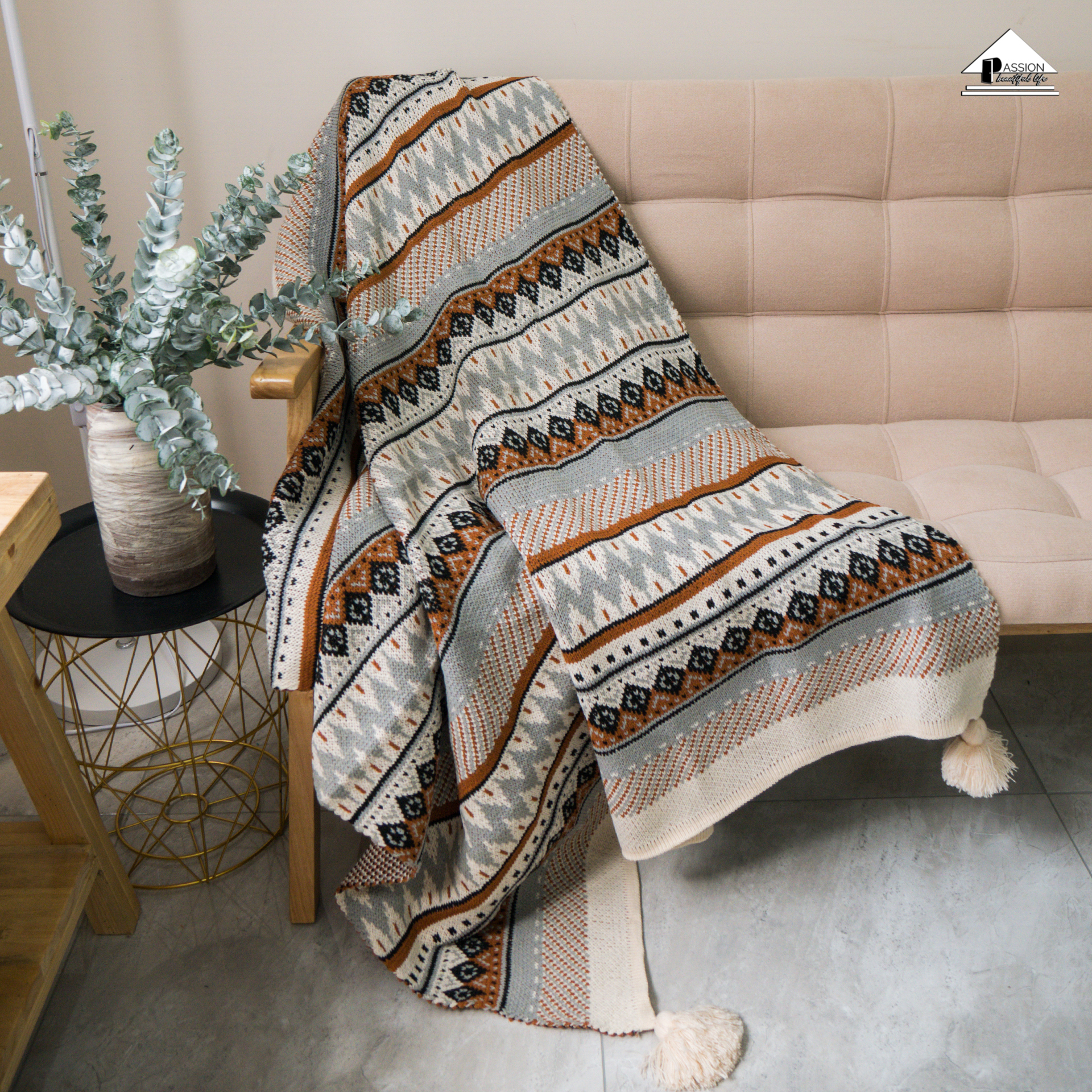 Chăn Đan Len Dệt Kim Boho Trang Trí Sofa