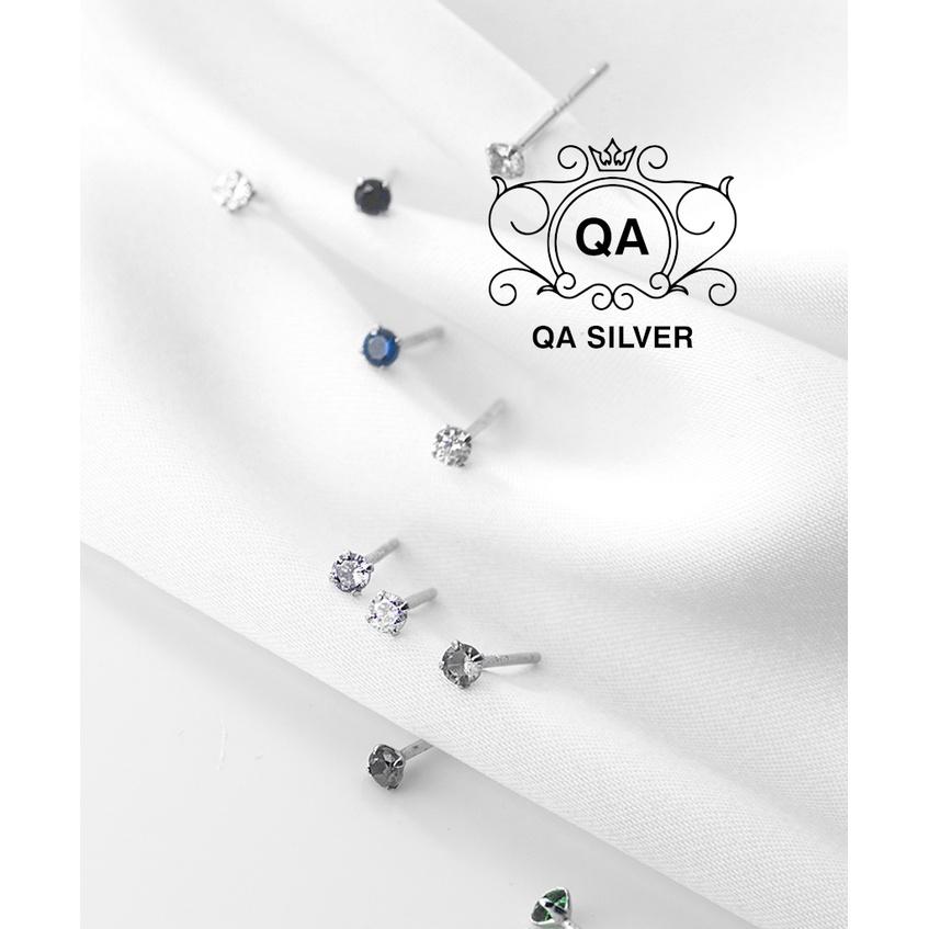 Bông tai bạc 925 nụ đá nhỏ nam nữ 4 chấu khuyên mini trắng đen xanh S925 MINIMAL Silver Earrings QA SILVER EA200603