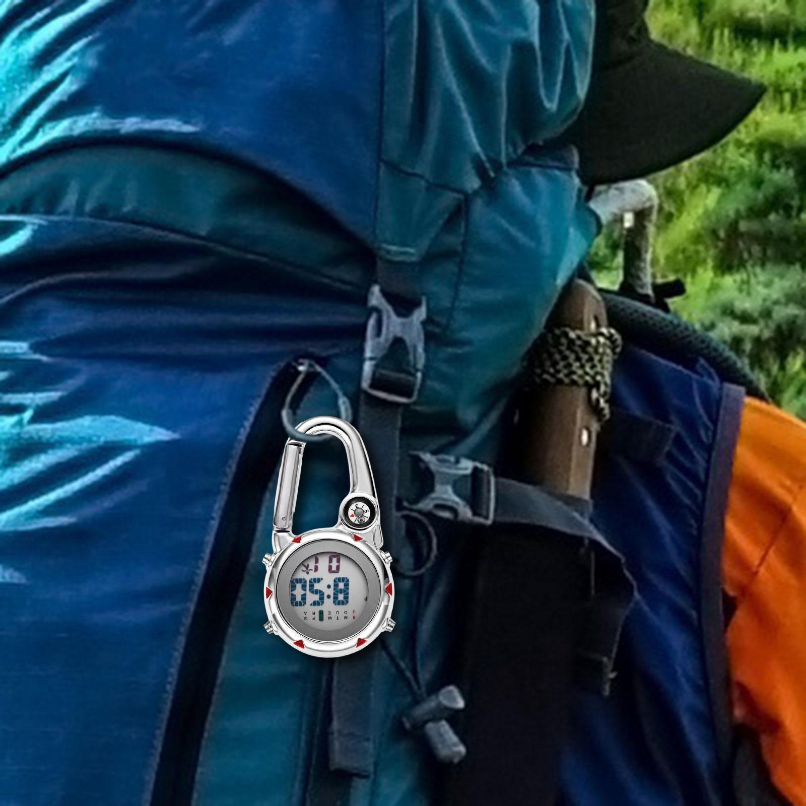 Digital Carabiner Watch Clip Unisex Pocket Watch Luminous for Outdoor Sports