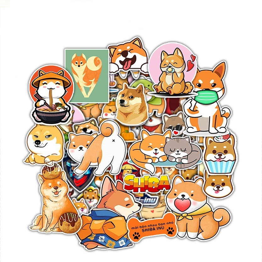 Bộ 20 Sticker hình dán cao cấp chủ đề chó Shiba inu - Dùng dán Xe, dán mũ bảo hiểm, dán Laptop