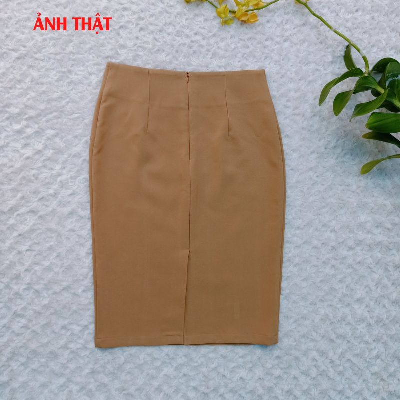 Chân Váy Công Sở New Design Thiết Kê Dáng Váy Xếp Ly Dài Qua Gối Ôm Body , Phối Nút Kiểu Mới, Vải Tốt Co Giãn CV0073