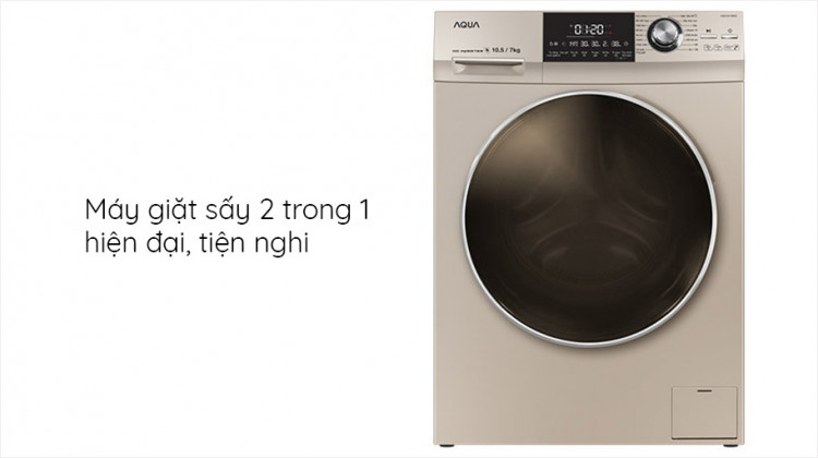 Máy giặt sấy AQUA AQD-DH1050C N, giặt 10.5kg, sấy 7kg, Inverter Thiết kế hiện đại, sang trọng