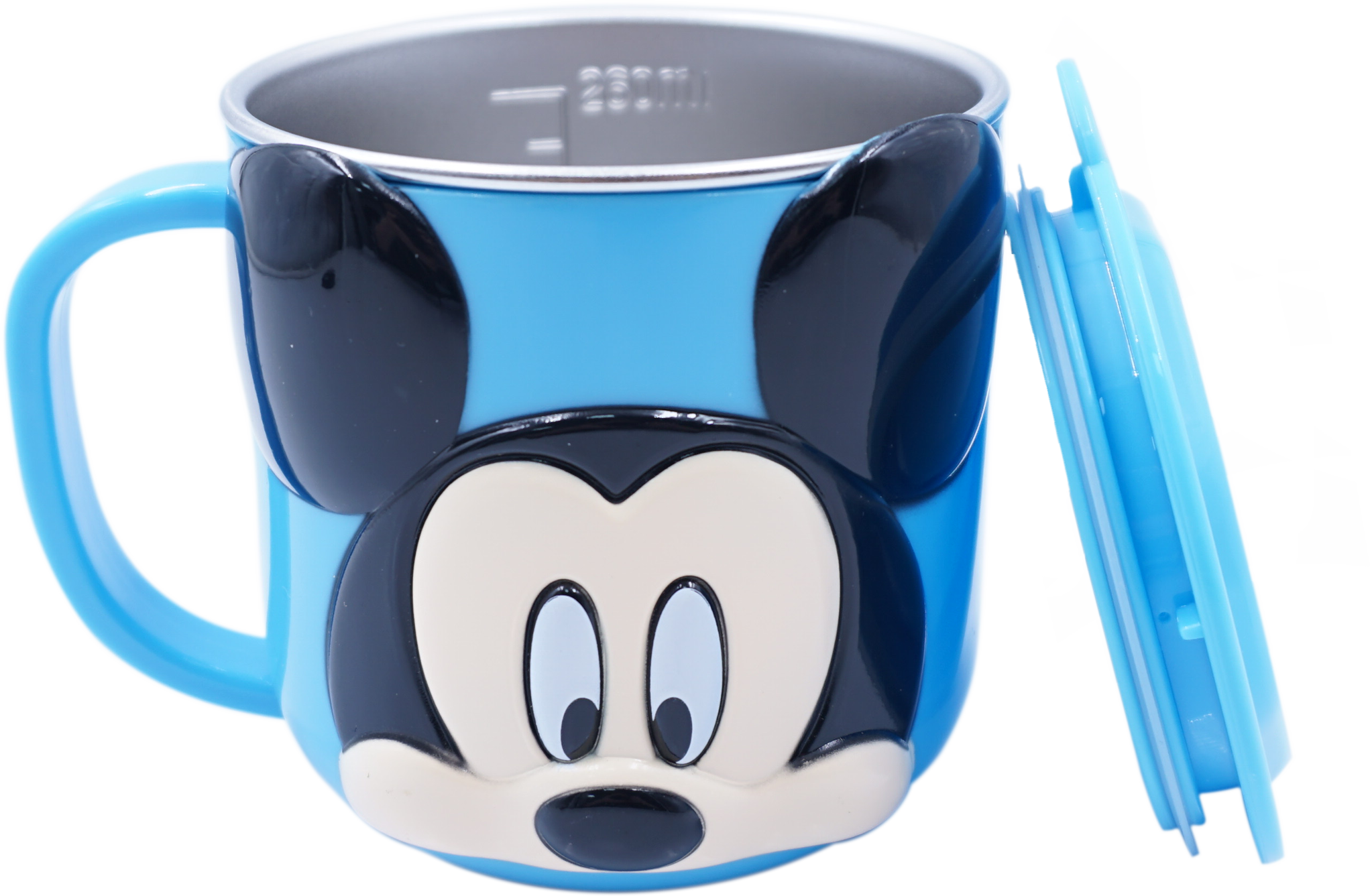 Ly cốc giữ nhiệt Disney hình chuột Mickey Mouse xanh 3D có nắp và quai cầm cho bé - 260ml