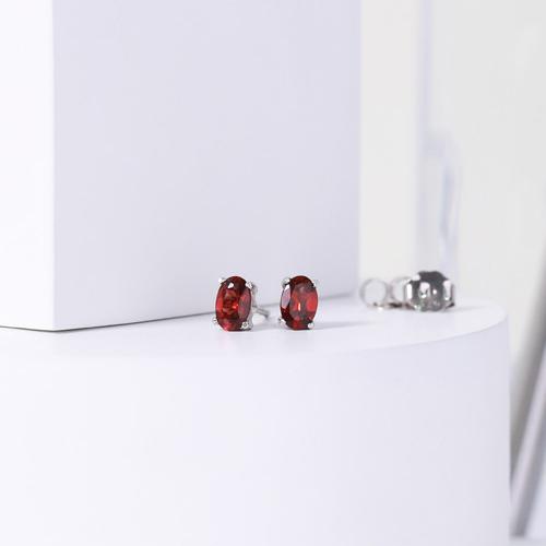 Bông tai bạc nữ đá Cz oval đỏ minimalist tphcm Gix Jewel BT12