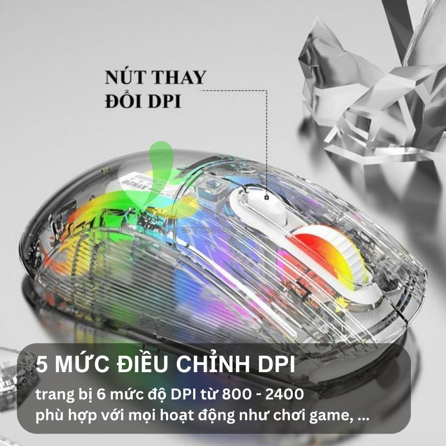 Chuột chơi game không dây XUNFOX XYH20 - Chuột gaming 3 chế độ kết nối, thiết kế trong suốt với đèn led RGB độc đáo - Hàng nhập khẩu