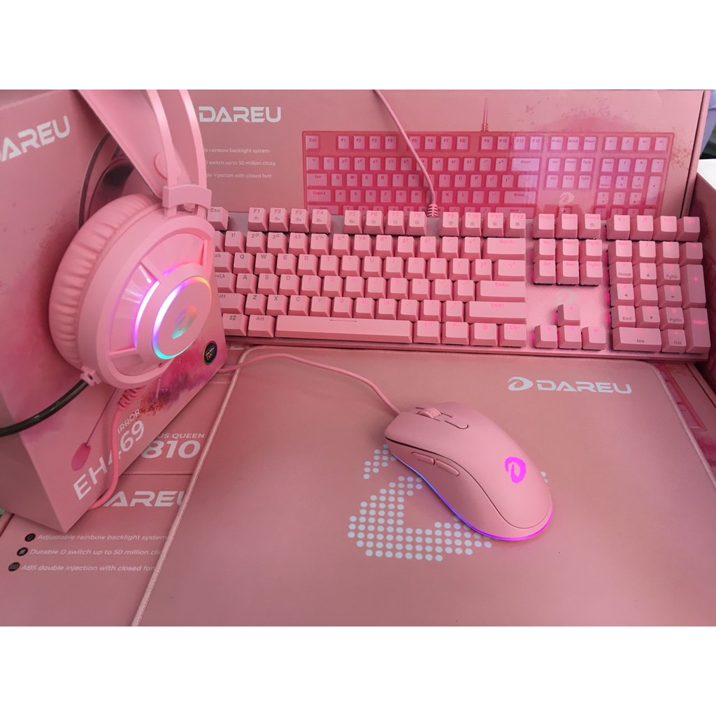 Combo Gaming Bộ Bàn Phím Dareu EK810 + Chuột Dareu EM908 + Tai Nghe Dareu EH469 + Bàn Di Dareu EPS101 Pink - Hàng Chính Hãng