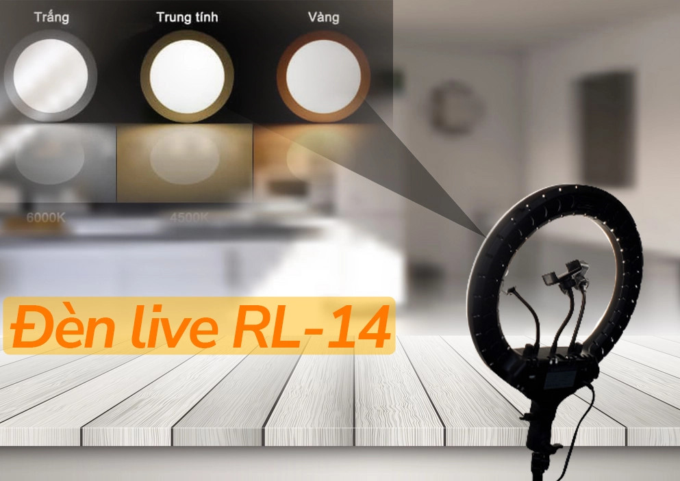 Đèn livestream 36cm RL14 - đèn livestream 3 kẹp điện thoại, chân cao 2.1m, 3 chế độ sáng