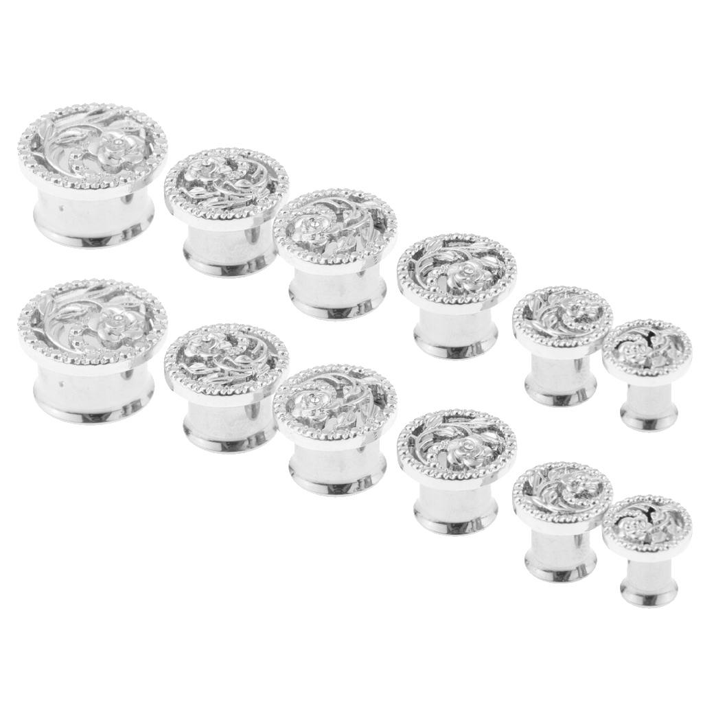 2 Pcs Fancy Silver Flower Ear Plug Tunnel Stainless Steel Ear Jewelry