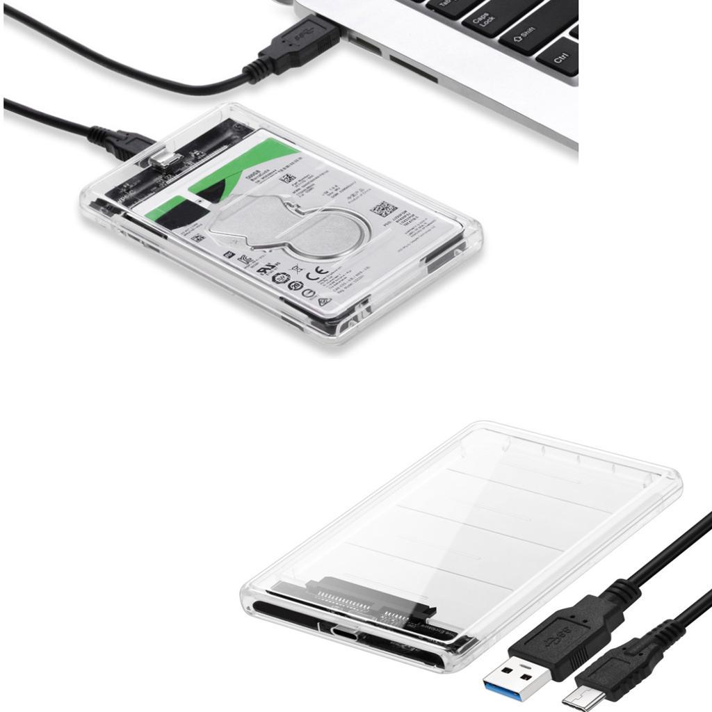 2.5" SATA To USB Type C 3.0 External HDD Hard Drive Enclosure Case Clear