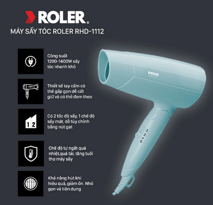 Máy Sấy Tóc RHD-1112 - Máy Sấy Tóc Cao Cấp Kiểu Dáng Sang Trọng Tinh Tế Công Suất Lớn Chuyên Dụng Tại Nhà và Cho Hair Salon - Máy Sấy Tóc Cao Cấp Động Cơ Êm Ái, Ổn Định