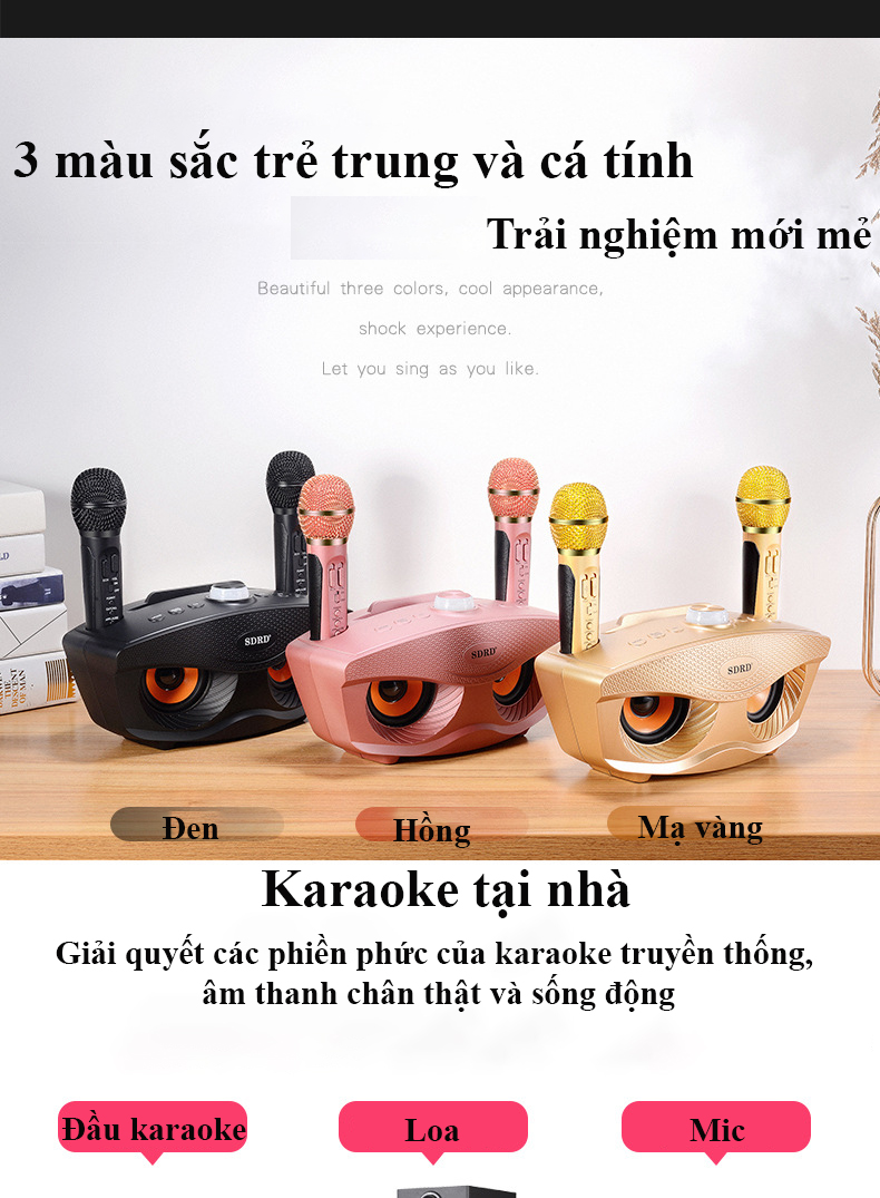 Loa bluetooth karaoke SD306 Loa thông minh không dây 2 micro cùng nhau hát bluetooth 4.1