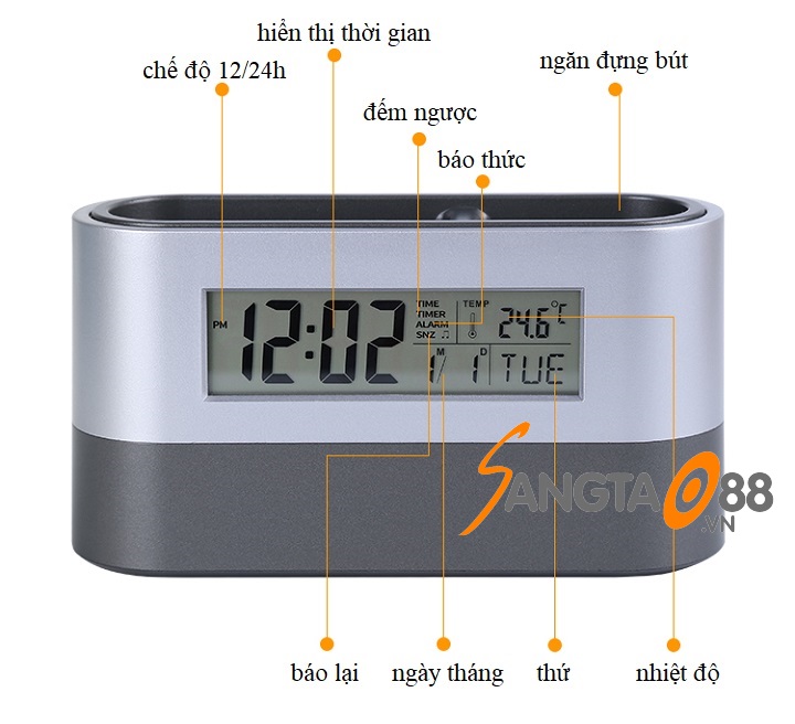 Đồng hồ để bàn đa năng kiêm xem giờ, báo thức, hộp đựng bút siêu tiện lợi Version 3 (Tặng móc khóa tô vít đa năng 3in1)