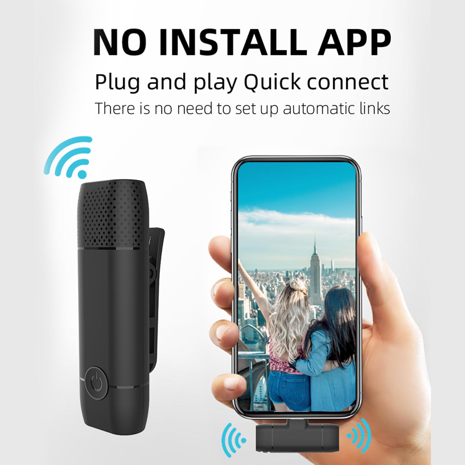 Wireless Lavalier Microphone Clip-on Phone Wireless Mic Noise Reduction Plug-Play Wireless Mic for Vlog Live Stream