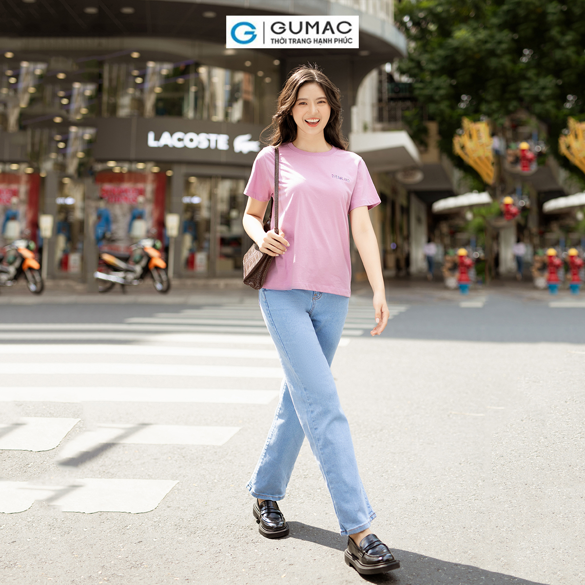 Áo thun nữ cổ tròn nhiều màu in chữ trẻ trung năng động thời trang GUMAC ATD06081