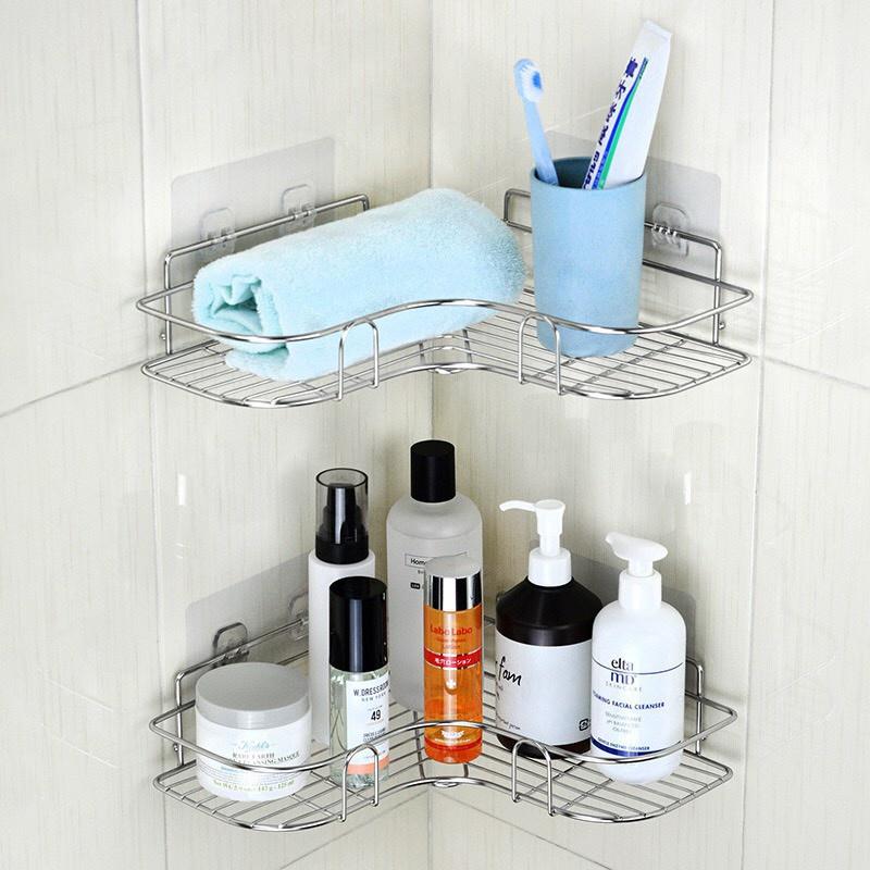 Kệ Góc Phòng Tắm Inox ,Kệ Chữ Nhật Để Đồ Nhà Bếp Nhà Tắm Thông Minh Tặng Kèm Miếng Dán Tường Siêu Dính