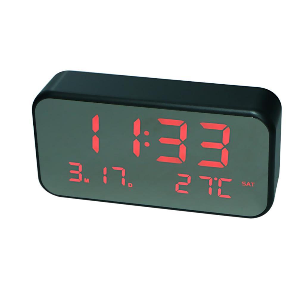 LED Digital Alarm Clock USB Mirror Time Date Temperature Display Snooze #1