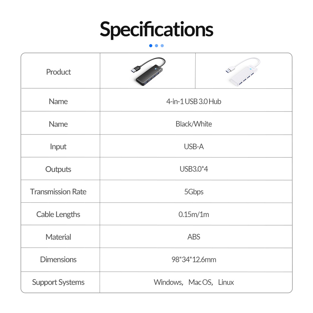 Bộ chia Hub USB ra 4 cổng USB 3.0 Orico PAPW4A-U3 - Hàng chính hãng