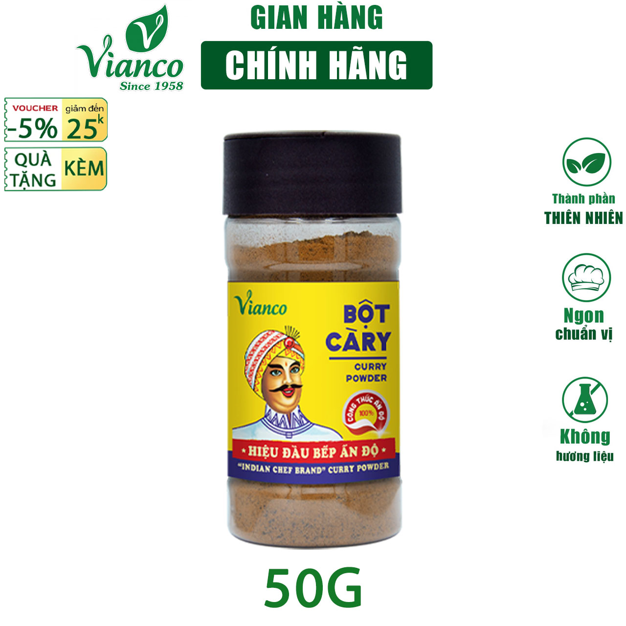 Combo 5 hủ Gia vị nấu Cà Ri Vianco hủ 50g hiệu Ông Già Ấn Độ gia vị chuẩn Gia vị Việt Ấn