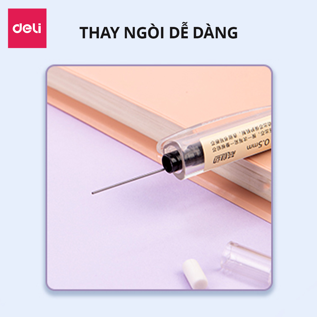 Hình ảnh Bút Chì Kim Bấm Tự Trôi Ngòi Deli 0.5mm Cải Tiến Có Đầu Tẩy Màu Pastel Dễ Thương Cao Cấp Cho Học Sinh Văn Phòng Nhỏ Gọn Tiện Lợi