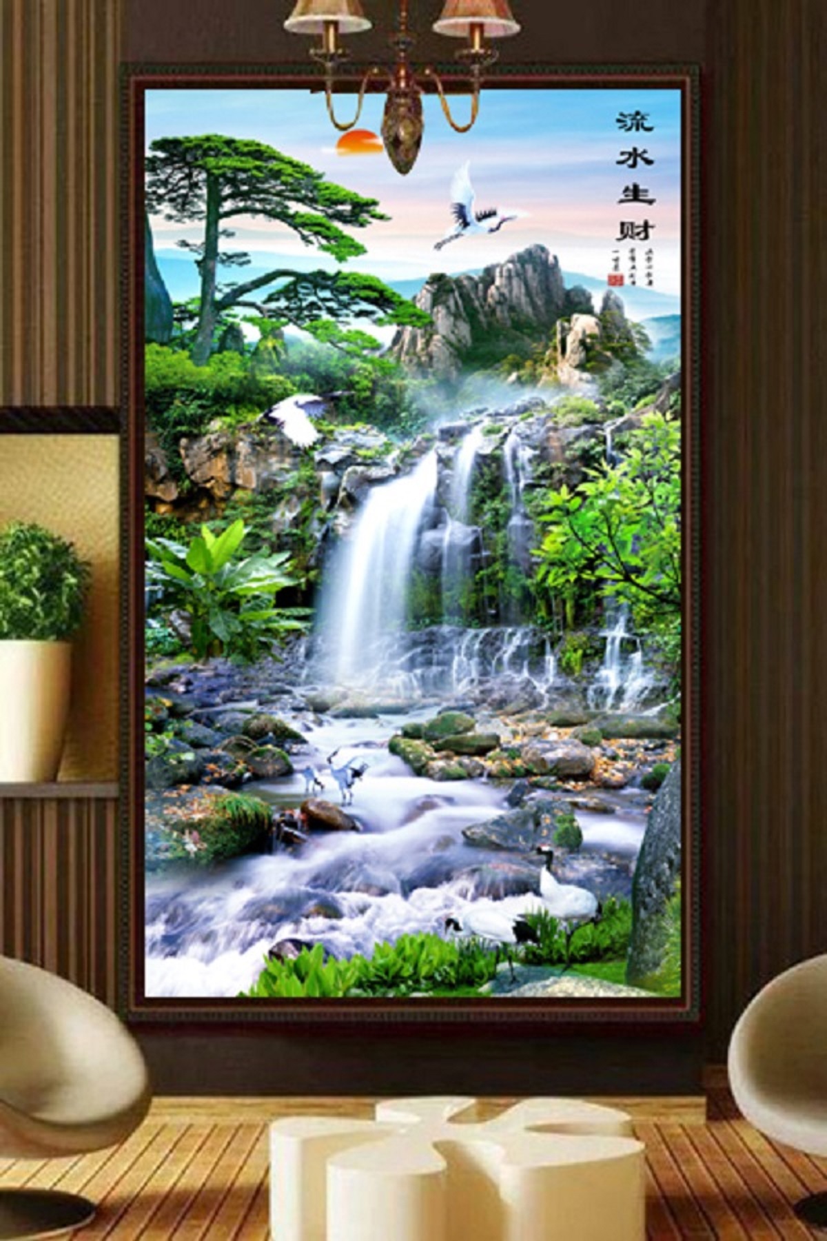 BỨC TRANH  PHONG CẢNH THÁC NƯỚC,,TRANH DÁN TƯỜNG PP 3D CÓ KEO, TRANH TRÍ  LỐI ĐI,TĂNG VƯỢNG KHÍ,  THỊNH VƯỢNG, PVP-DC-0138