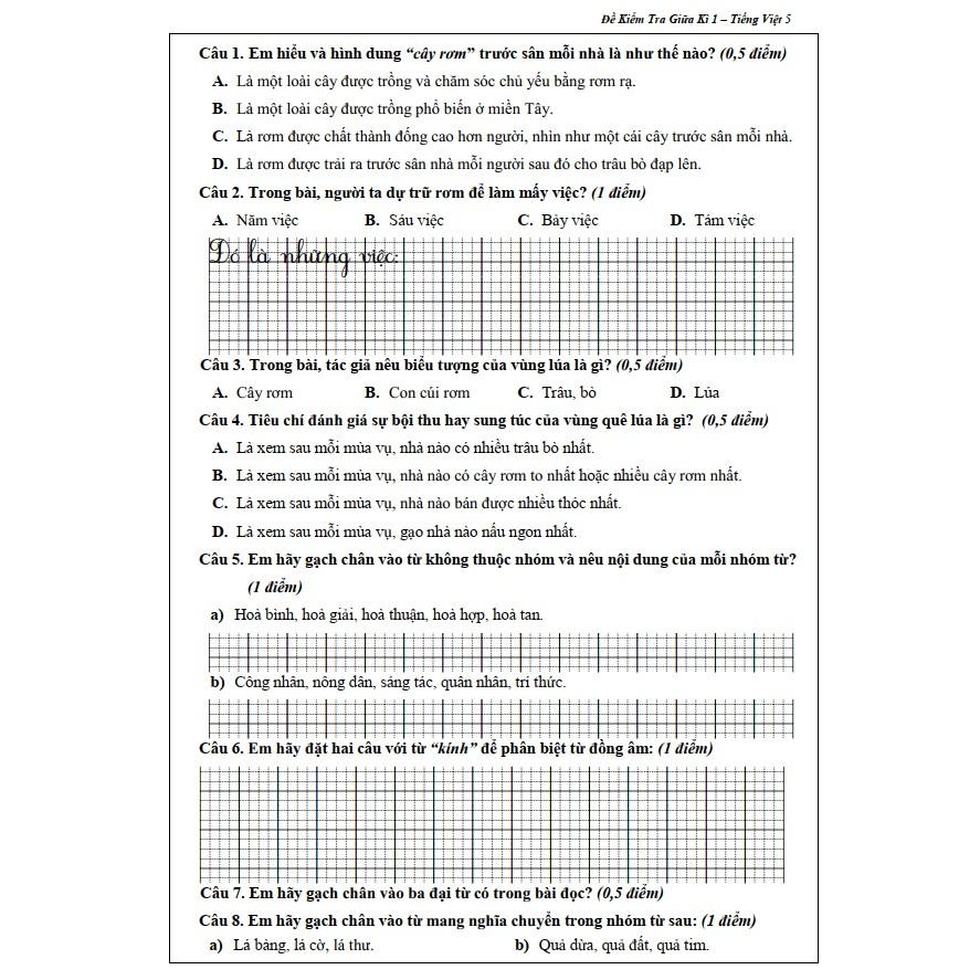 Sách - Đề Kiểm Tra Tiếng Việt 5 - Học Kì 1 (1 cuốn)