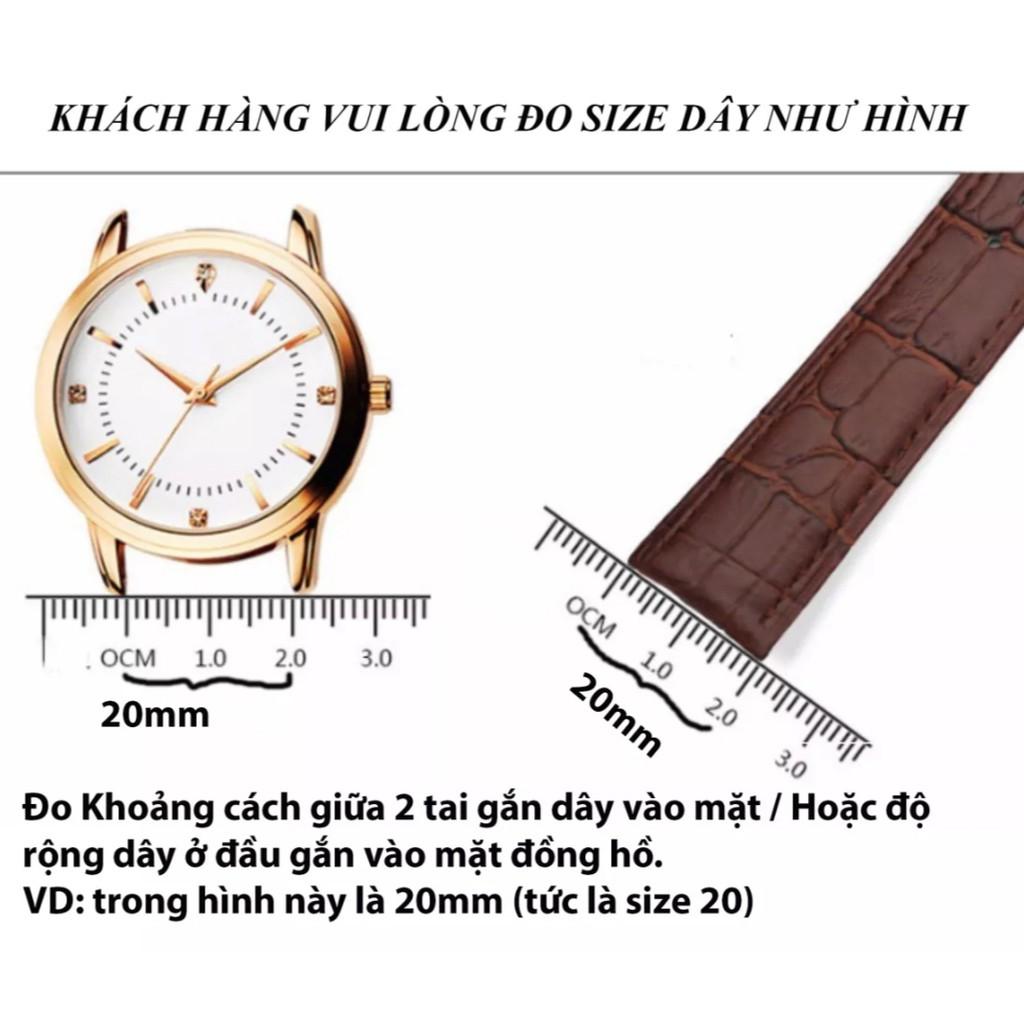 Dây da đồng hồ nữ nam da bò 12mm 14mm 16mm 18mm 19mm 20mm 21mm 22mm 24mm