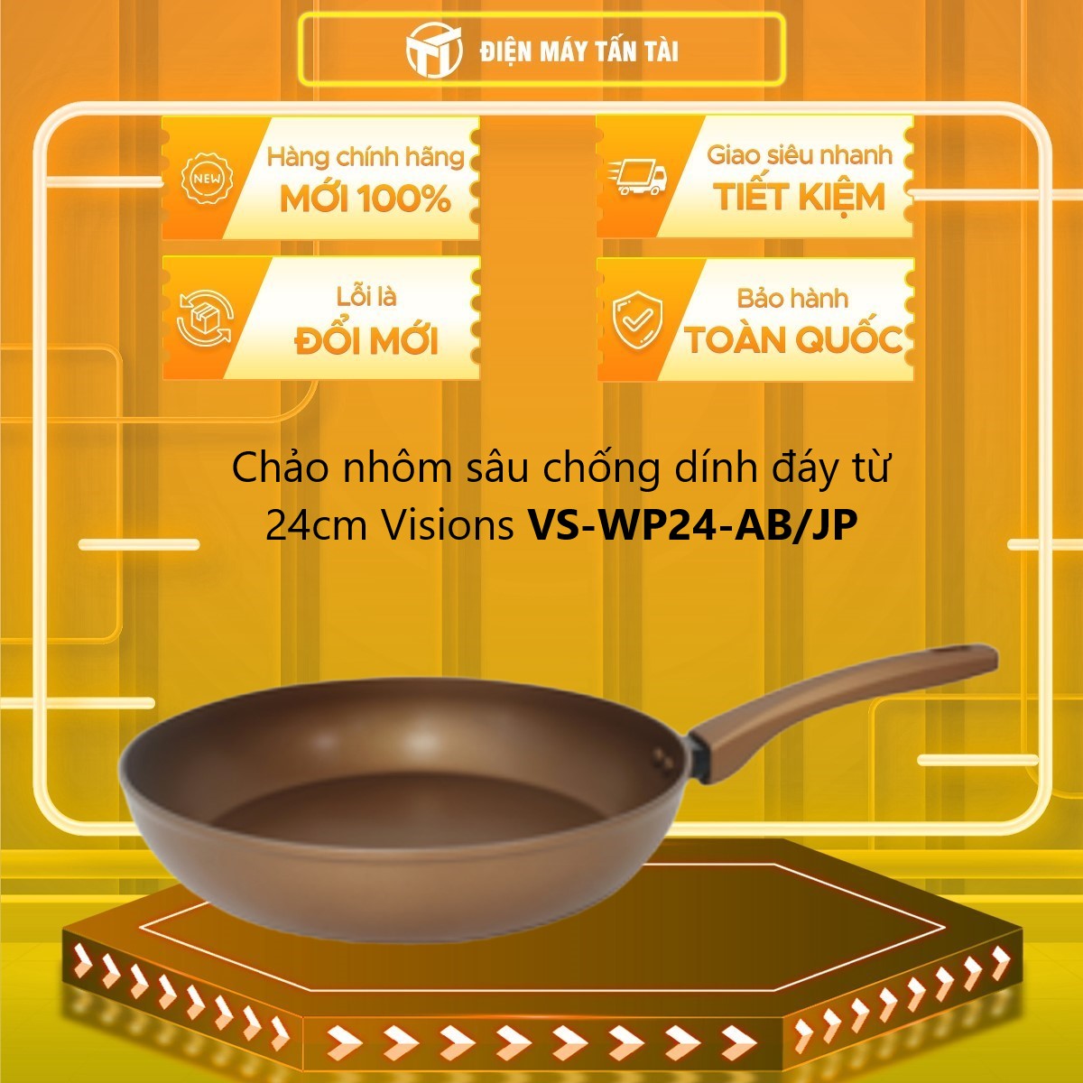 Chảo nhôm chống dính đáy từ 24 cm Visions VS-WP24-AB/JP - hàng chính hãng( Chỉ giao HCM)