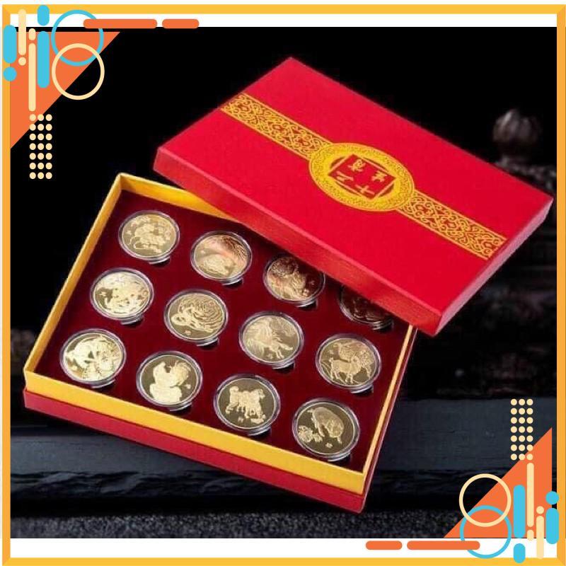 Bộ 12 Xu Con Giáp Gồm Hộp Đỏ Sang Trọng