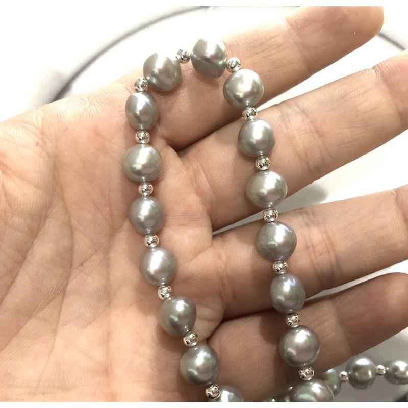 Vòng Tay Ngọc Trai Nước Ngọt Hạt Dẹt Tự Nhiên Mix Bi Bạc 925 Cá Tính - Trường Thịnh Ngọc Trai